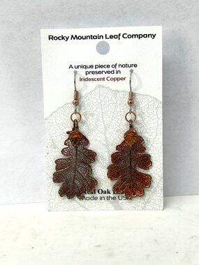 Rocky Mountain Leaf Company Woman’s Earrings Copper over Real Oak USA 4.6g
